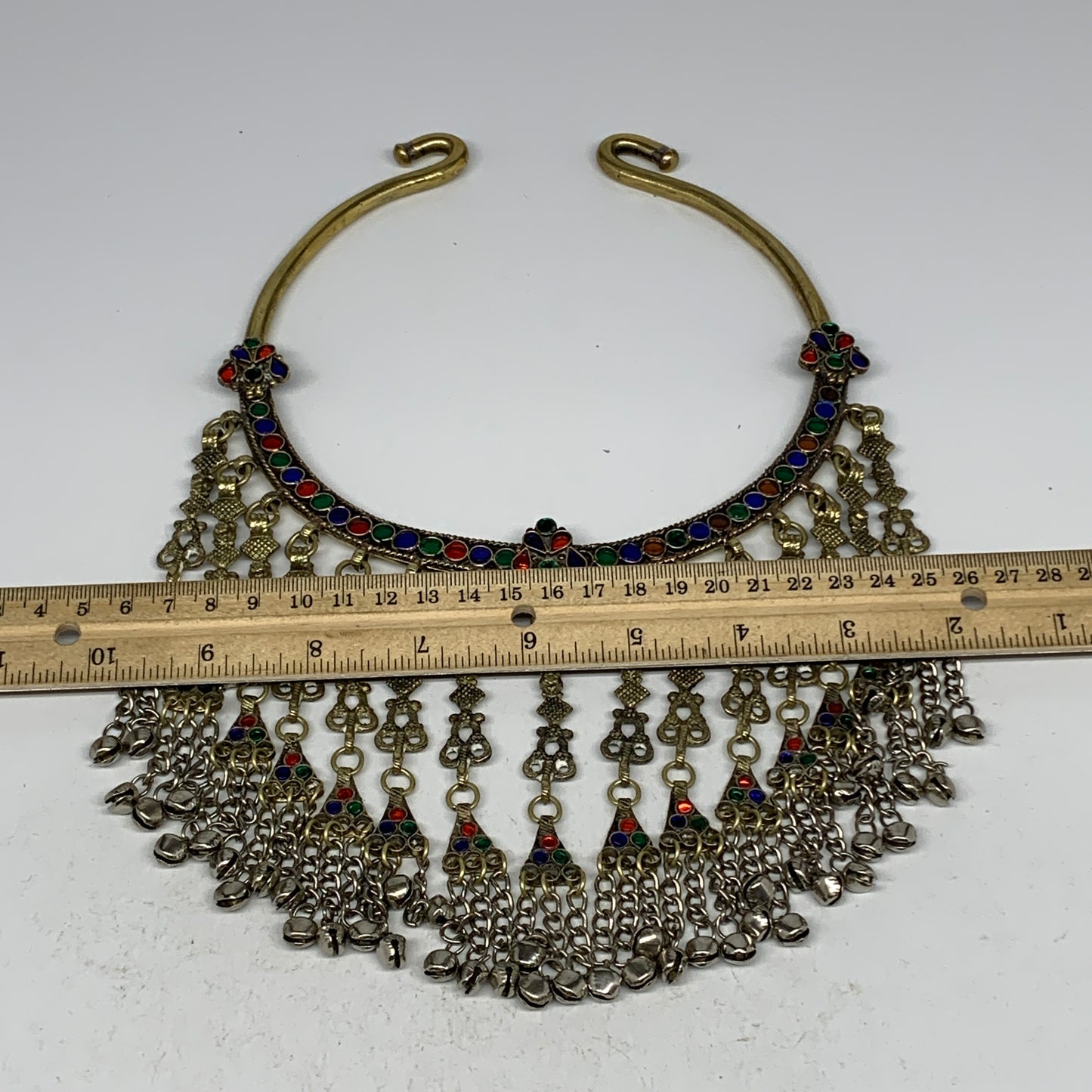 290g, 11"x5.75"Kuchi Turkmen Choker Necklace Multi-Color Tribal Gypsy Beho,B1414