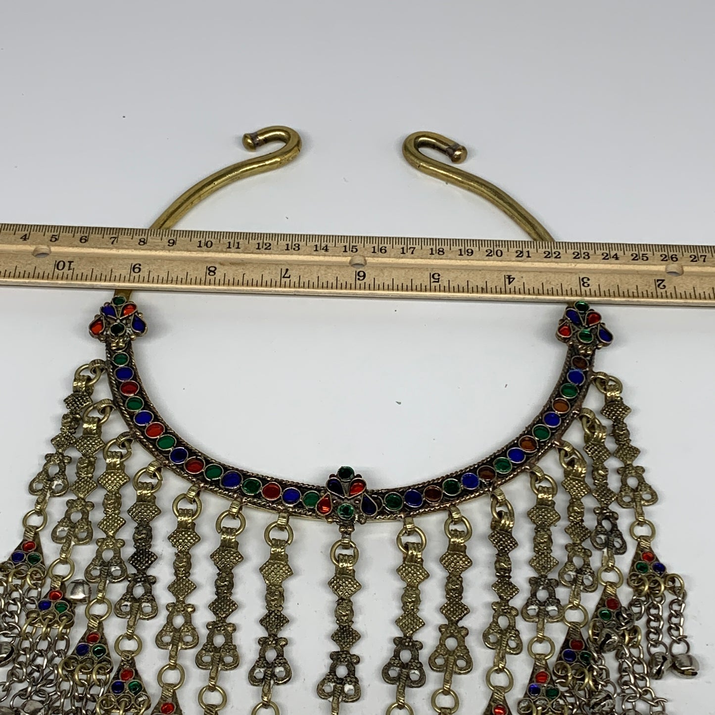 290g, 11"x5.75"Kuchi Turkmen Choker Necklace Multi-Color Tribal Gypsy Beho,B1414