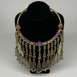 285g, 11"x5.75"Kuchi Turkmen Choker Necklace Multi-Color Tribal Gypsy Beho,B1414