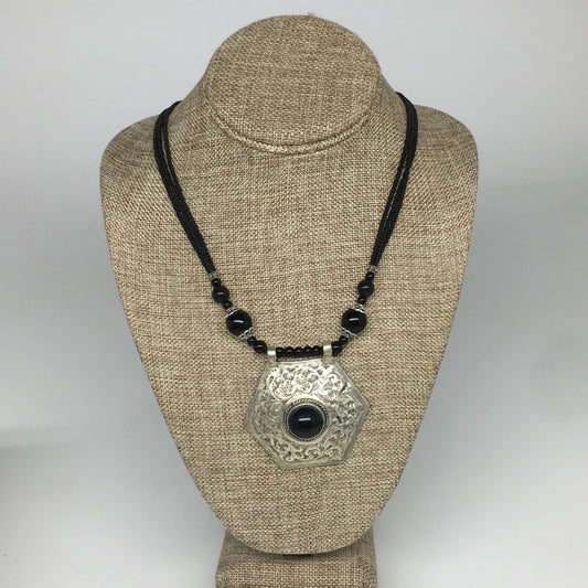 1pc,Turkmen Necklace Pendant Statement Tribal Black Carnelian Beaded,20-21",BN59