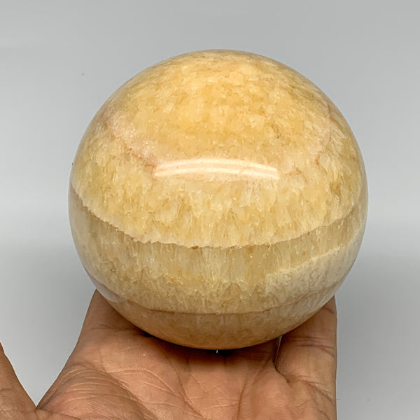 1.75 lbs,3.2"(82mm) Yellow Calcite Sphere Gemstone,Healing Crystal, B25373
