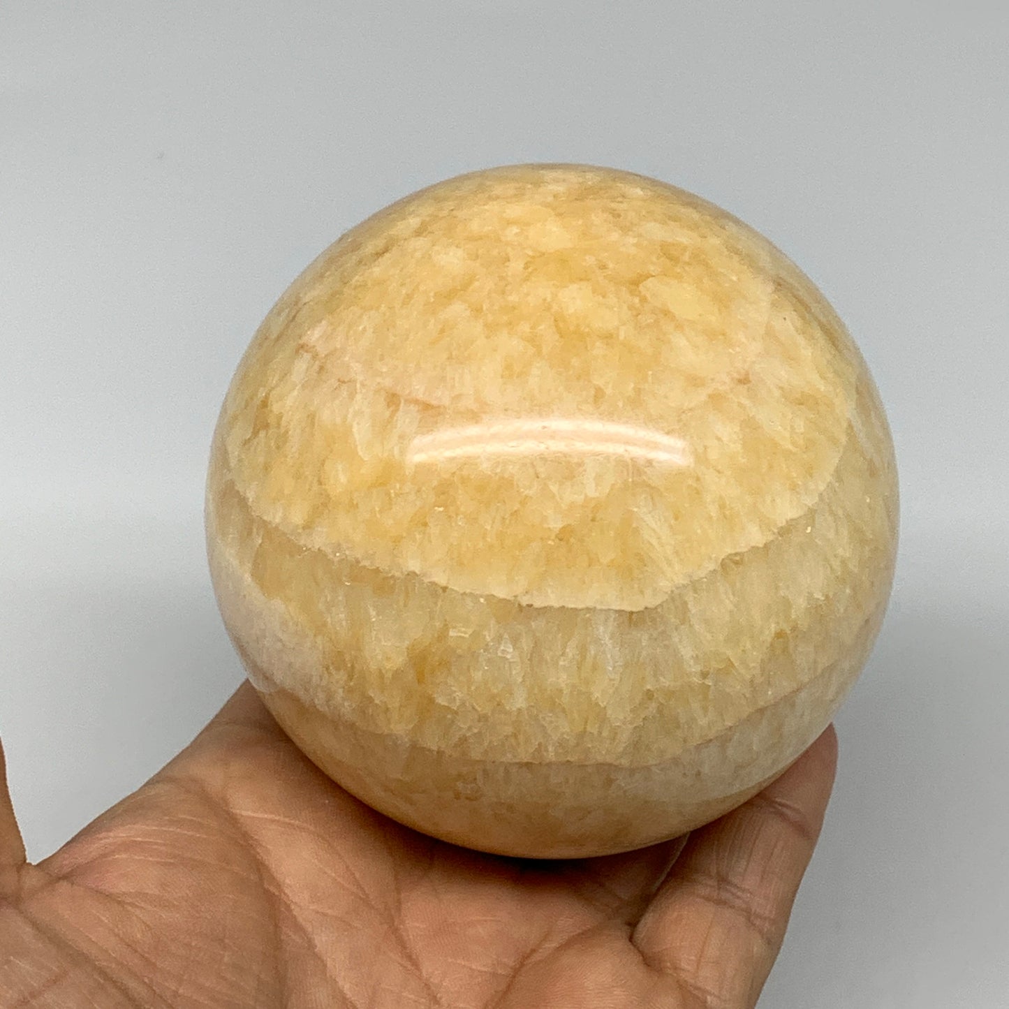 1.75 lbs,3.2"(82mm) Yellow Calcite Sphere Gemstone,Healing Crystal, B25373
