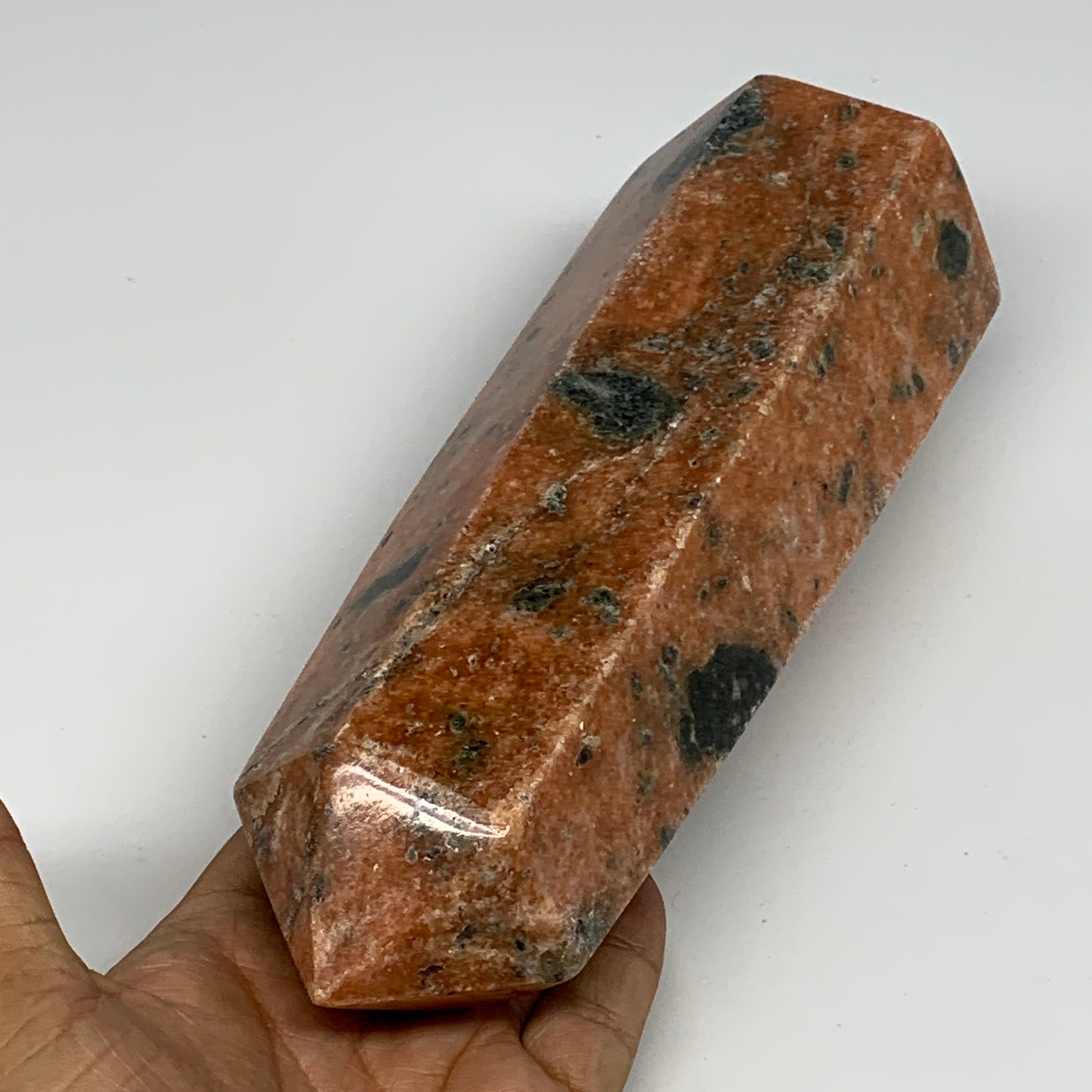 1485g, 8"x3"x2.6" Orange Calcite Tower Point Crystal @Madagascar, B15069