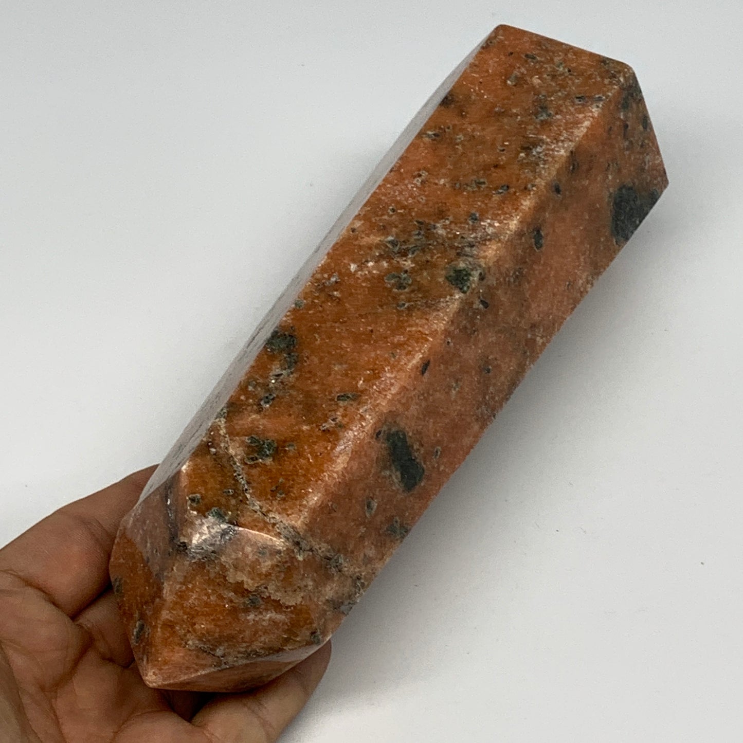 1485g, 8"x3"x2.6" Orange Calcite Tower Point Crystal @Madagascar, B15069