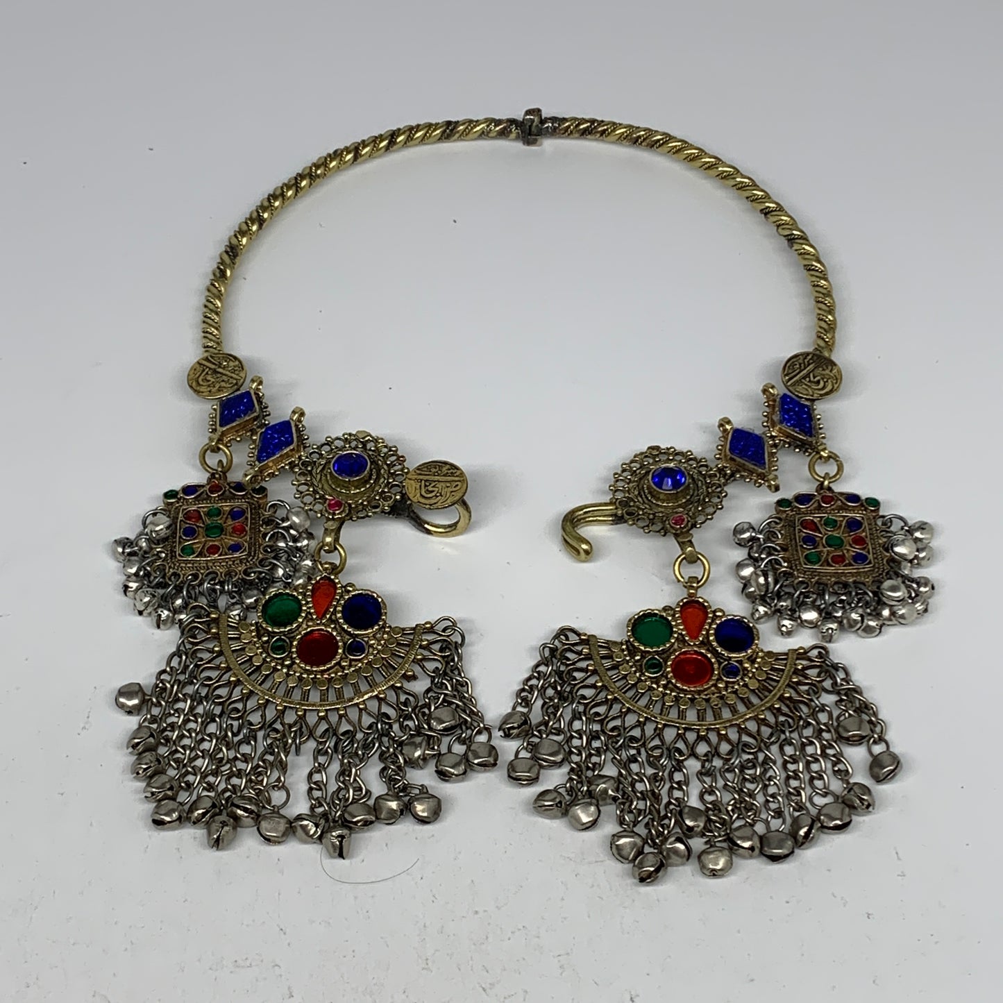 235g, 9.5"x5.5"Kuchi Turkmen Choker Necklace Multi-Color Tribal Gypsy Beho,B1414