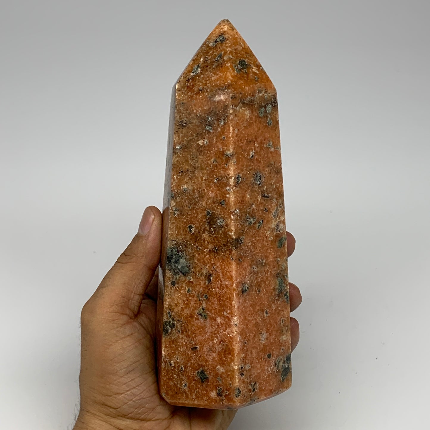 1070g, 7"x2.7"x2.4" Orange Calcite Tower Point Crystal @Madagascar,B15070