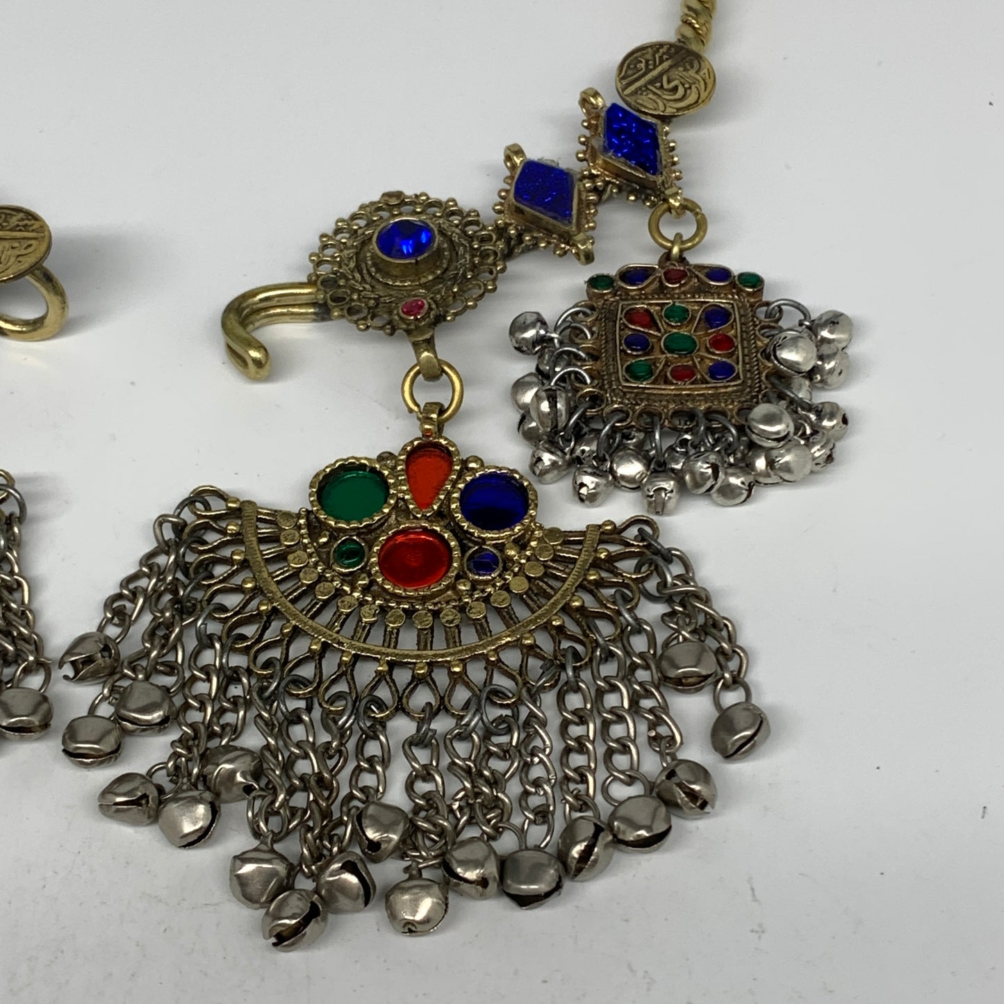 235g, 9.5"x5.5"Kuchi Turkmen Choker Necklace Multi-Color Tribal Gypsy Beho,B1414