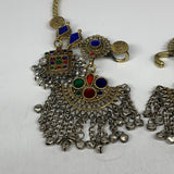 235g, 9.5"x5.5"Kuchi Turkmen Choker Necklace Multi-Color Tribal Gypsy Beho,B1414