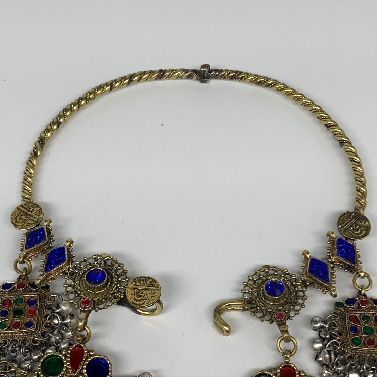 235g, 9.5"x5.5"Kuchi Turkmen Choker Necklace Multi-Color Tribal Gypsy Beho,B1414