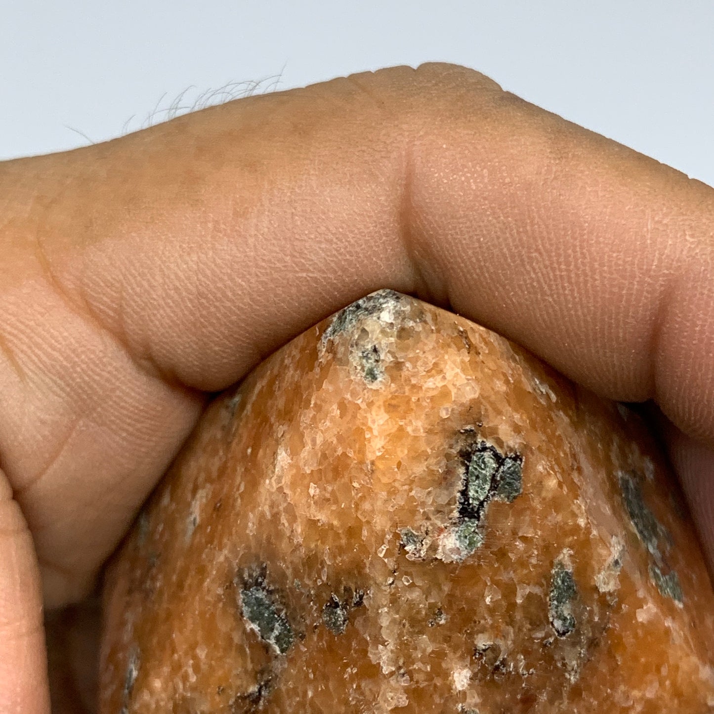 1070g, 7"x2.7"x2.4" Orange Calcite Tower Point Crystal @Madagascar,B15070