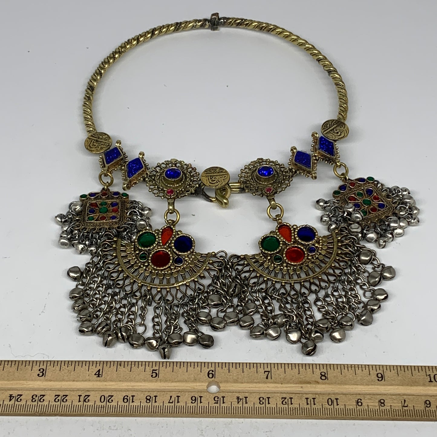 235g, 9.5"x5.5"Kuchi Turkmen Choker Necklace Multi-Color Tribal Gypsy Beho,B1414