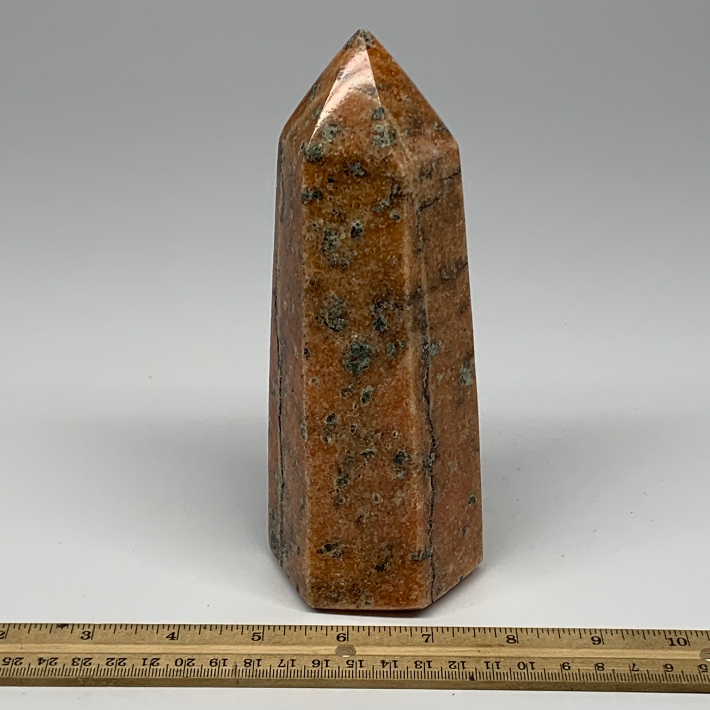 1070g, 7"x2.7"x2.4" Orange Calcite Tower Point Crystal @Madagascar,B15070