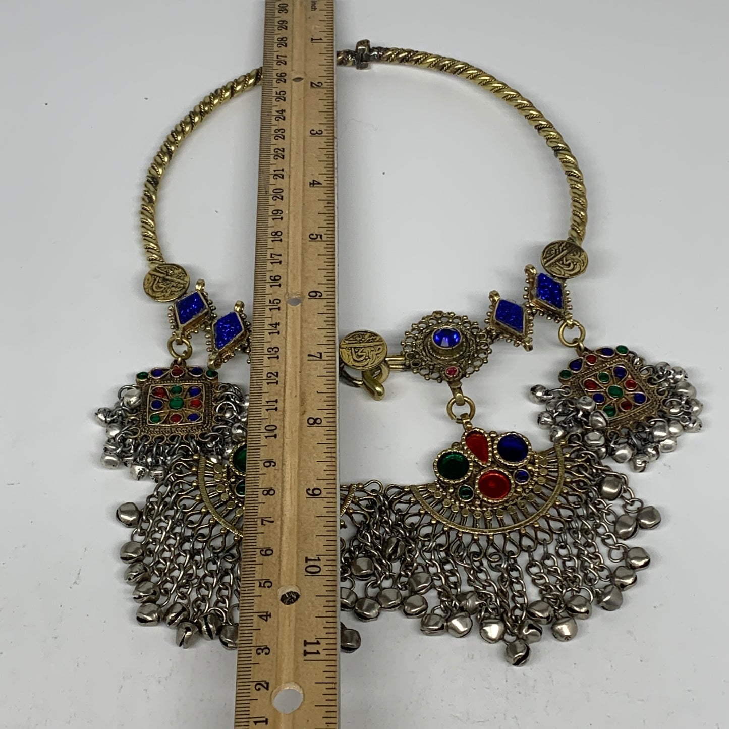 235g, 9.5"x5.5"Kuchi Turkmen Choker Necklace Multi-Color Tribal Gypsy Beho,B1414