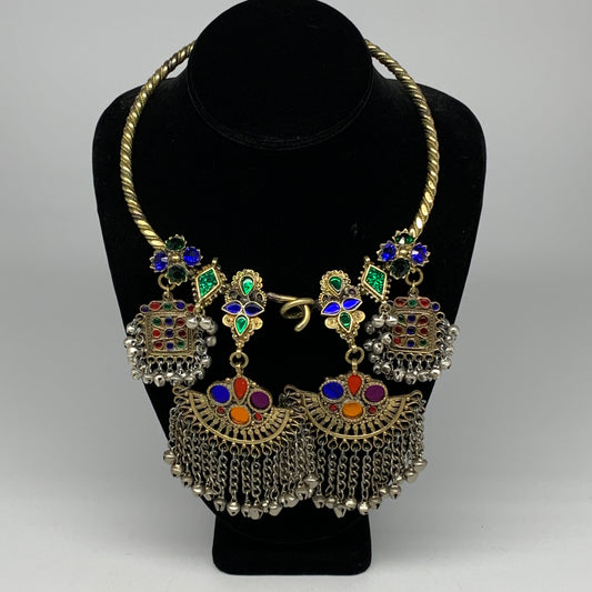 230g, 10"x5.5"Kuchi Turkmen Choker Necklace Multi-Color Tribal Gypsy Beho,B14150