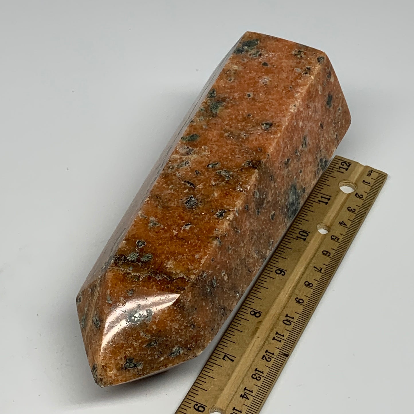 1070g, 7"x2.7"x2.4" Orange Calcite Tower Point Crystal @Madagascar,B15070