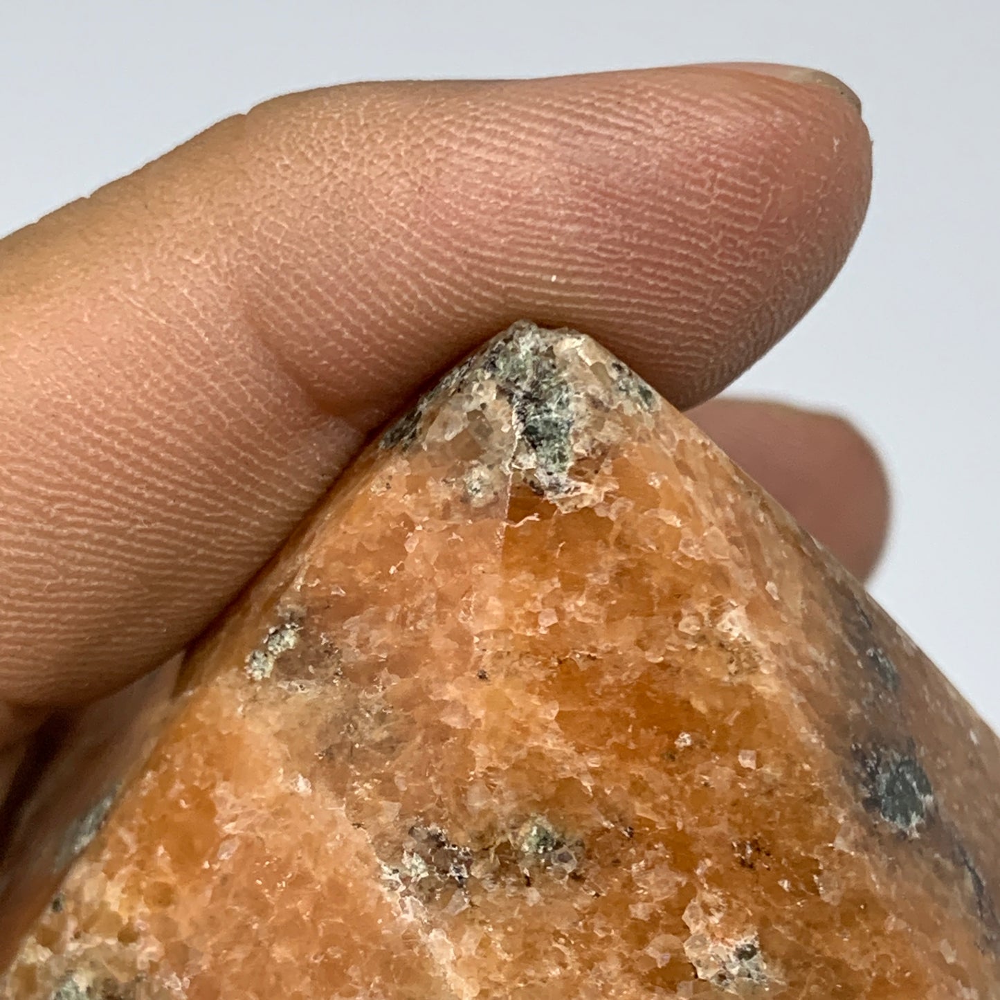1070g, 7"x2.7"x2.4" Orange Calcite Tower Point Crystal @Madagascar,B15070