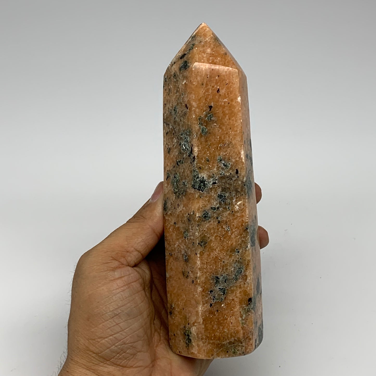 645g, 6.5"x2"x1.8" Orange Calcite Tower Point Crystal @Madagascar,B15071