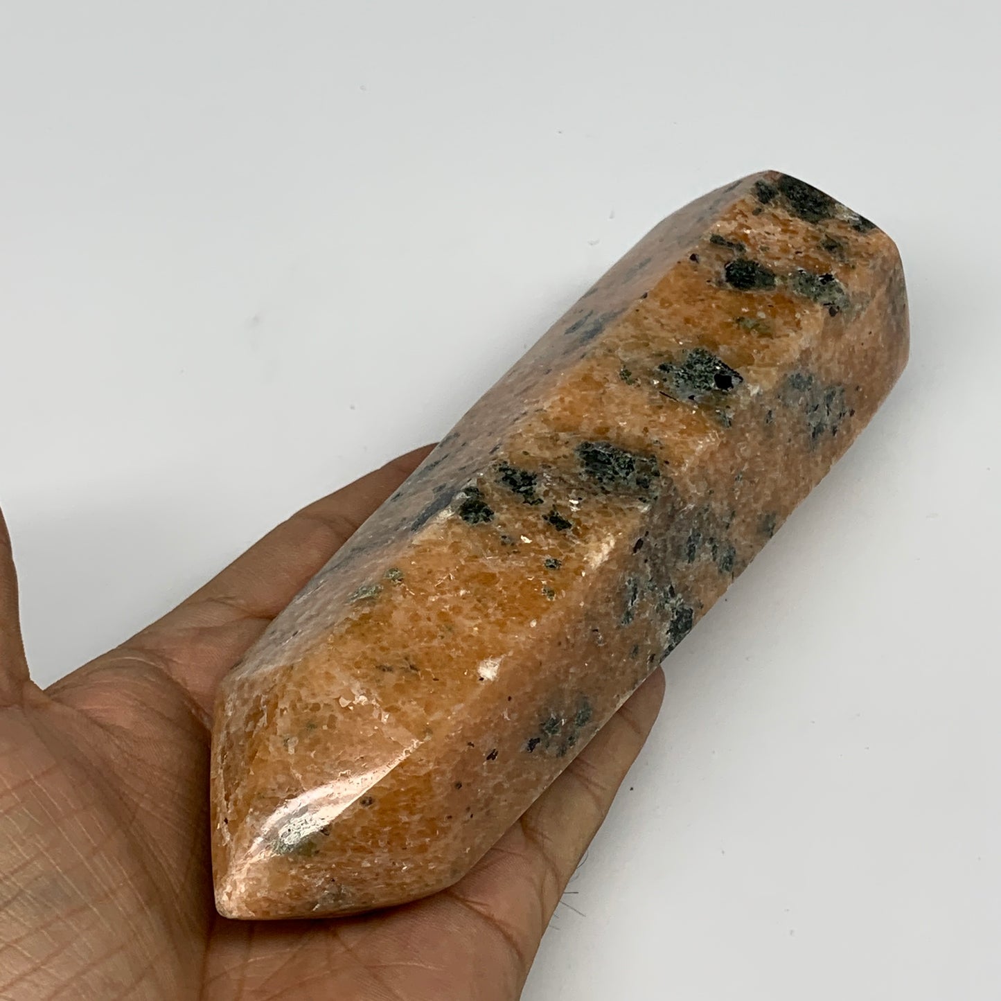 645g, 6.5"x2"x1.8" Orange Calcite Tower Point Crystal @Madagascar,B15071