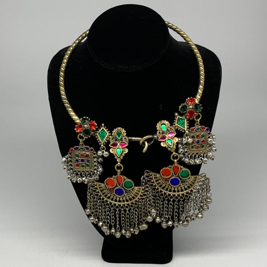 230g, 10"x5.5"Kuchi Turkmen Choker Necklace Multi-Color Tribal Gypsy Beho,B14151