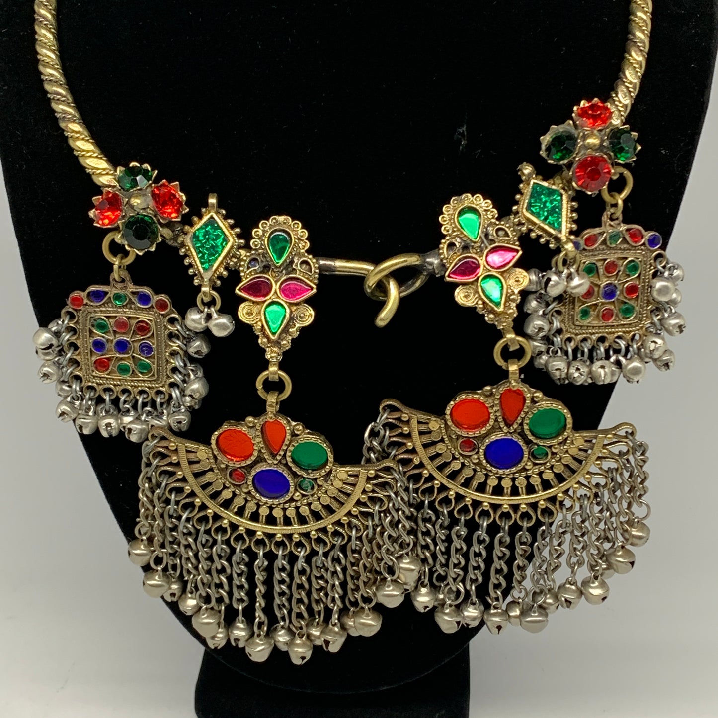 230g, 10"x5.5"Kuchi Turkmen Choker Necklace Multi-Color Tribal Gypsy Beho,B14151