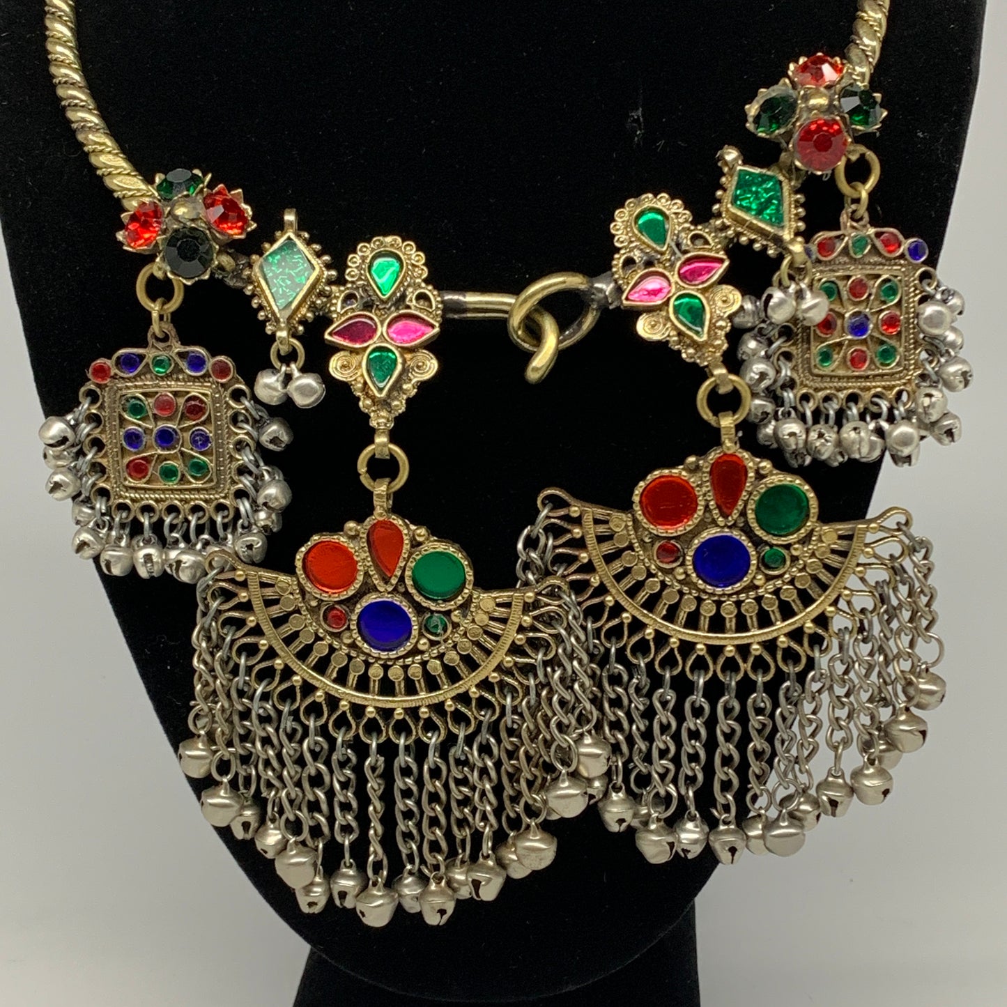 230g, 10"x5.5"Kuchi Turkmen Choker Necklace Multi-Color Tribal Gypsy Beho,B14151