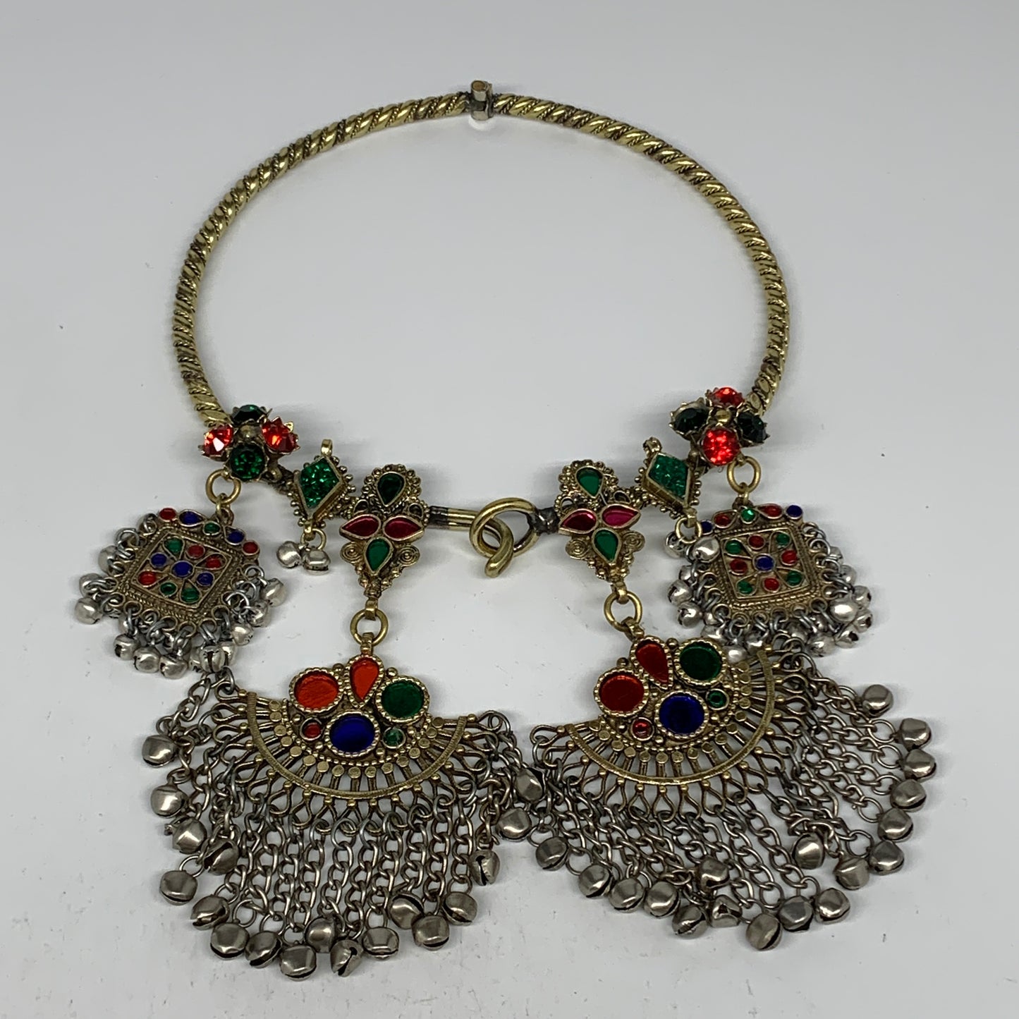 230g, 10"x5.5"Kuchi Turkmen Choker Necklace Multi-Color Tribal Gypsy Beho,B14151