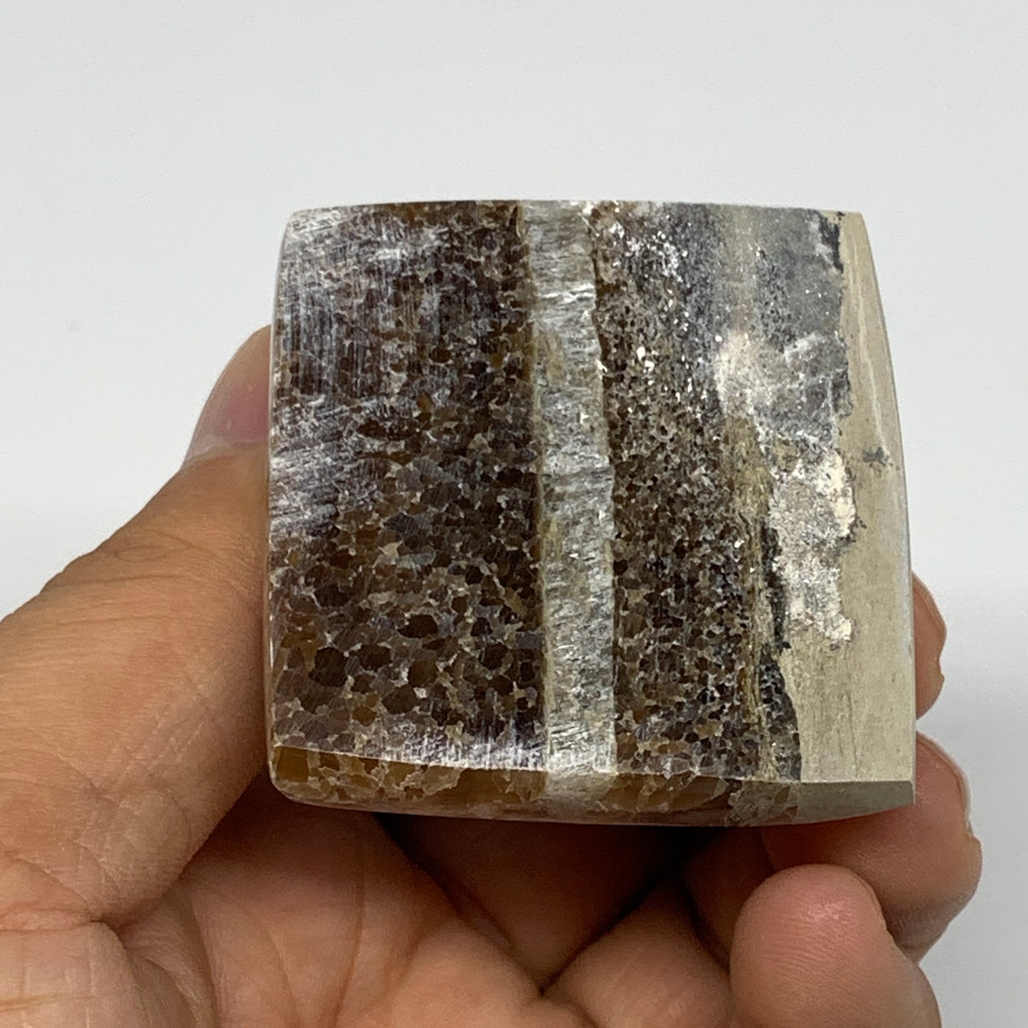 73.9g, 1.3"x1.8"x1.7" Chocolate/Gray Onyx Pyramid Gemstone @Morocco, B18979