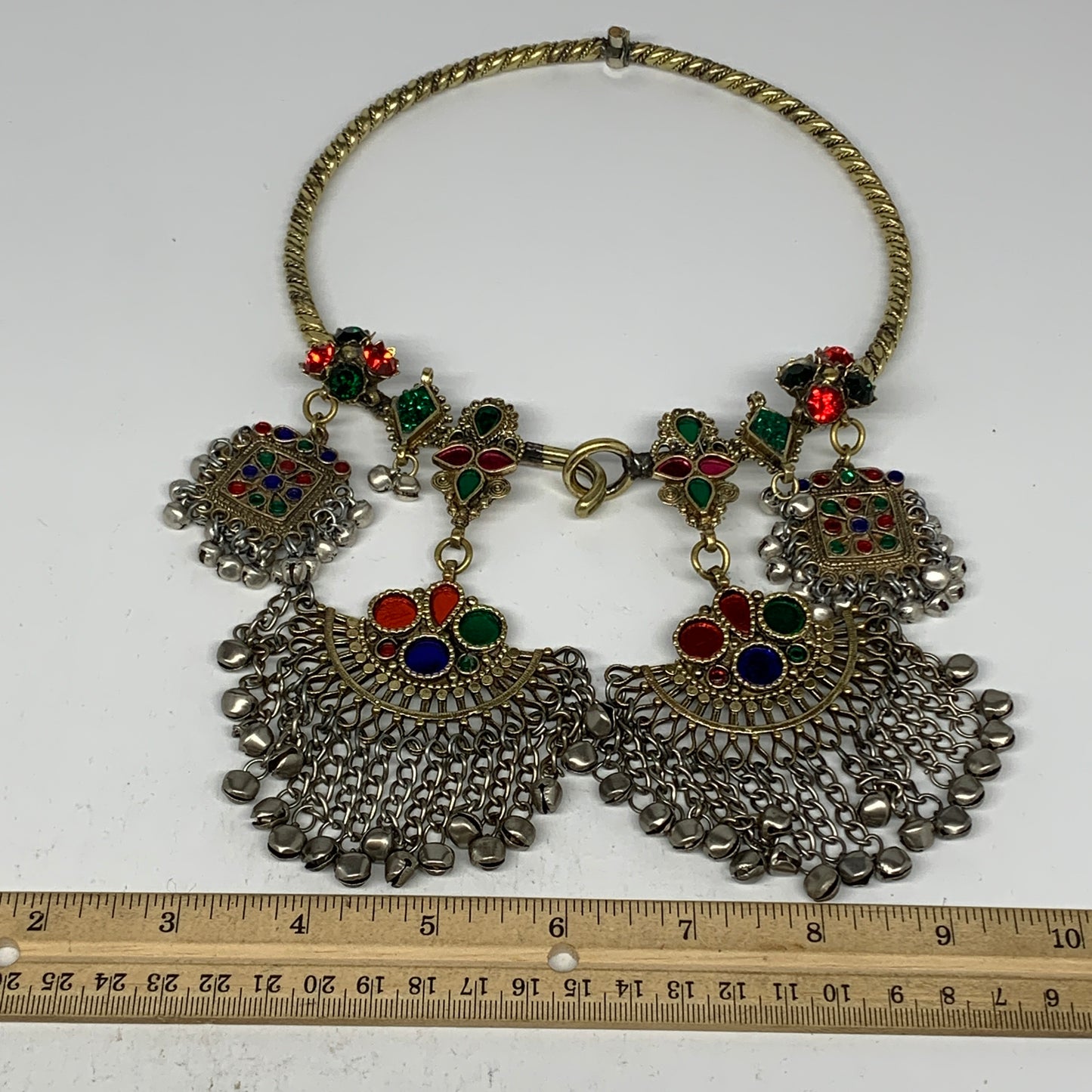 230g, 10"x5.5"Kuchi Turkmen Choker Necklace Multi-Color Tribal Gypsy Beho,B14151