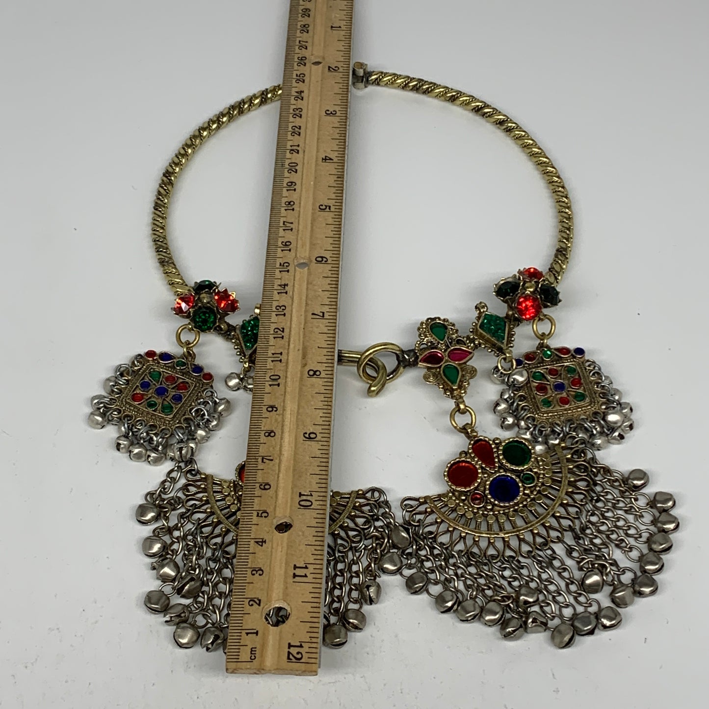 230g, 10"x5.5"Kuchi Turkmen Choker Necklace Multi-Color Tribal Gypsy Beho,B14151