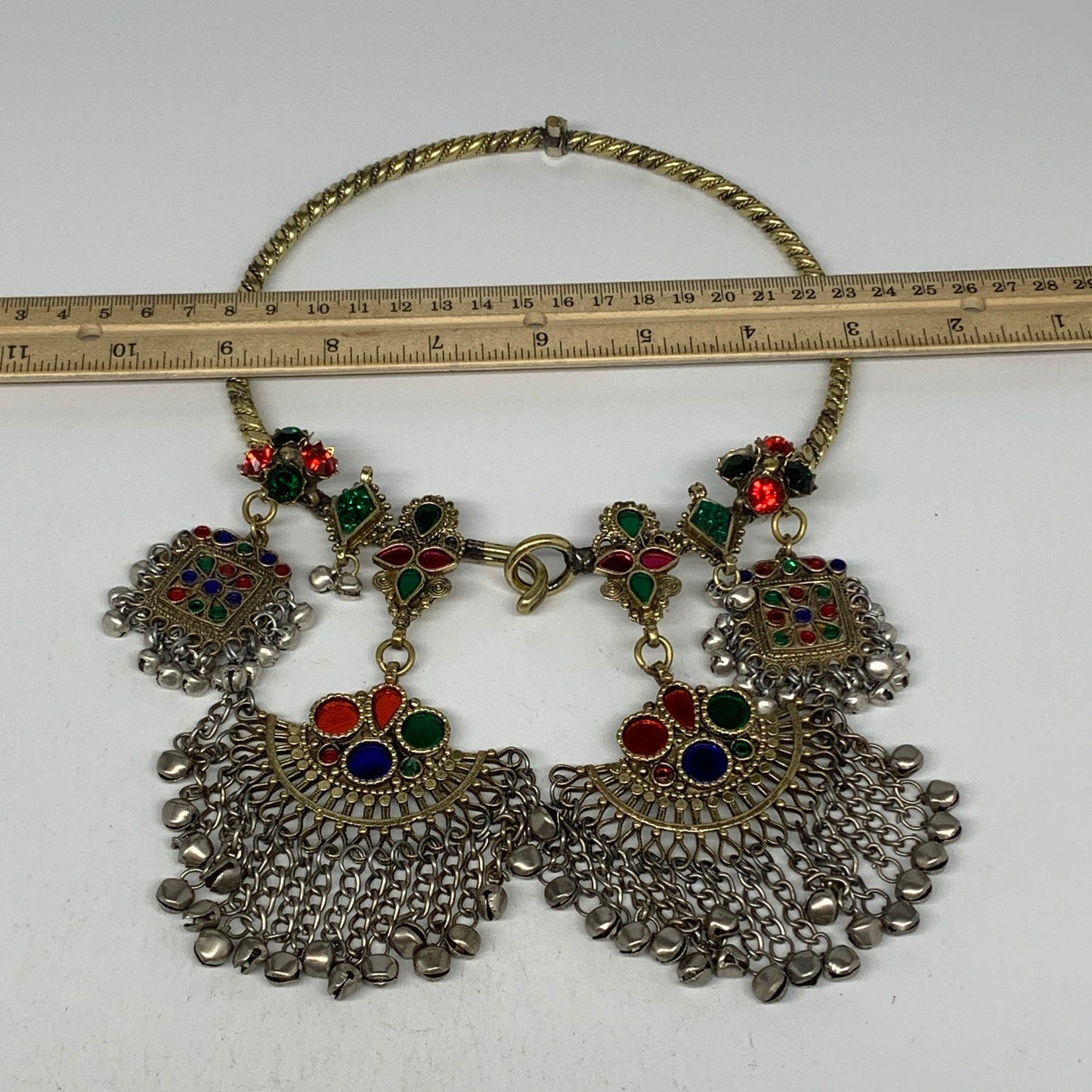 230g, 10"x5.5"Kuchi Turkmen Choker Necklace Multi-Color Tribal Gypsy Beho,B14151
