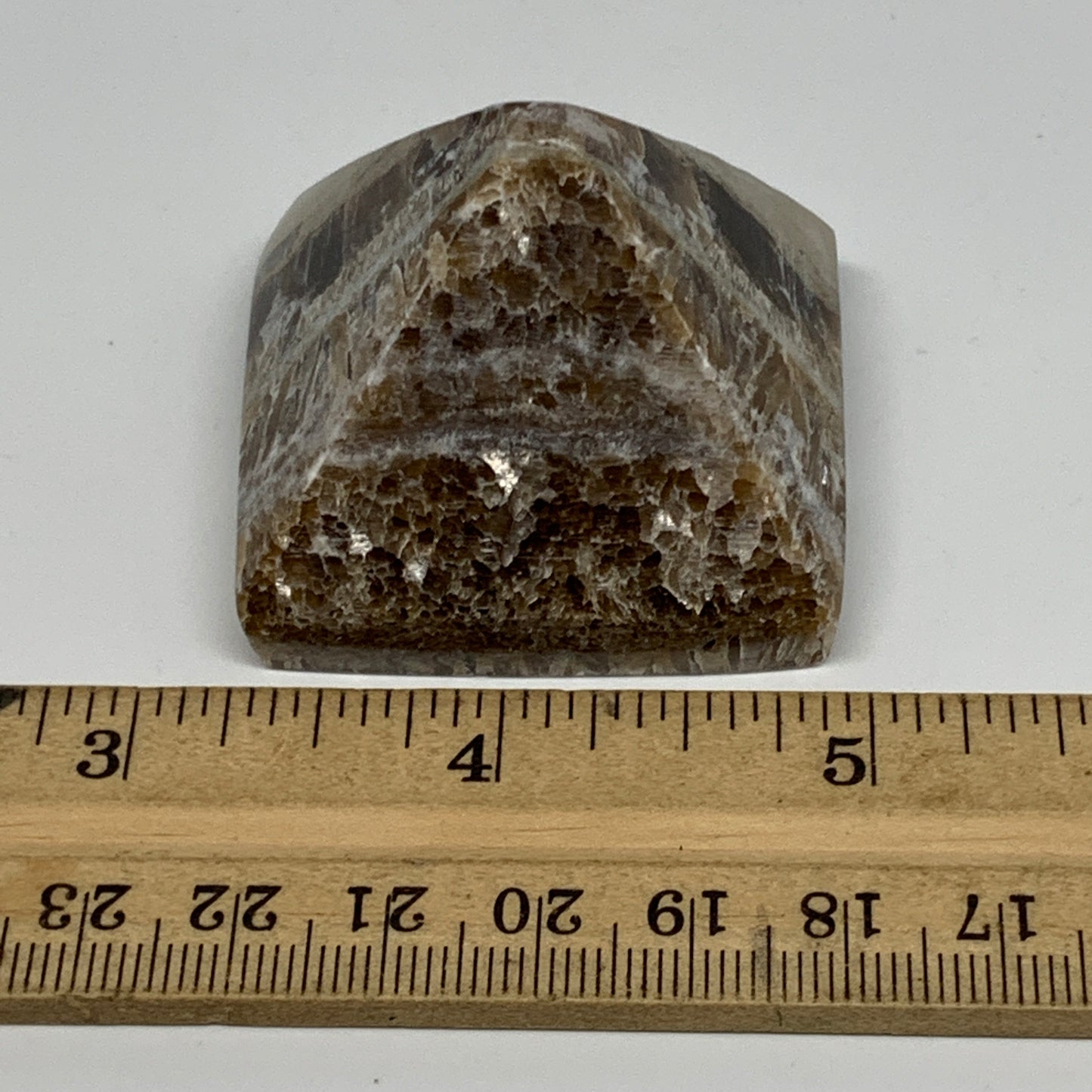 73.9g, 1.3"x1.8"x1.7" Chocolate/Gray Onyx Pyramid Gemstone @Morocco, B18979