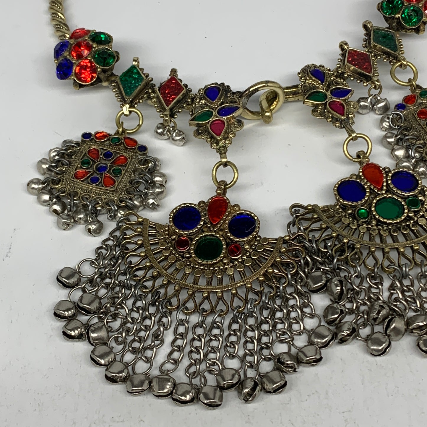 260g, 10.5"x5.5"Kuchi Turkmen Choker Necklace Multi-Color Tribal Gypsy Beho,B141