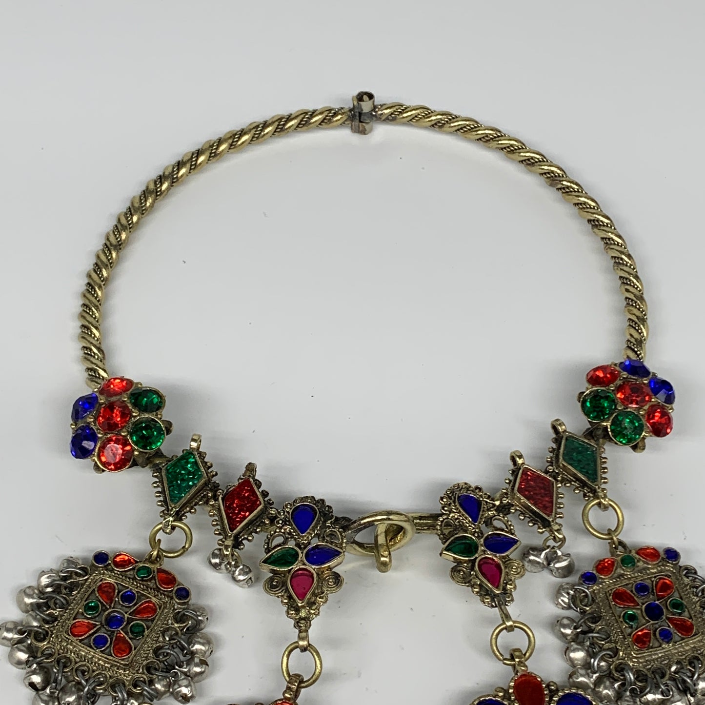 260g, 10.5"x5.5"Kuchi Turkmen Choker Necklace Multi-Color Tribal Gypsy Beho,B141