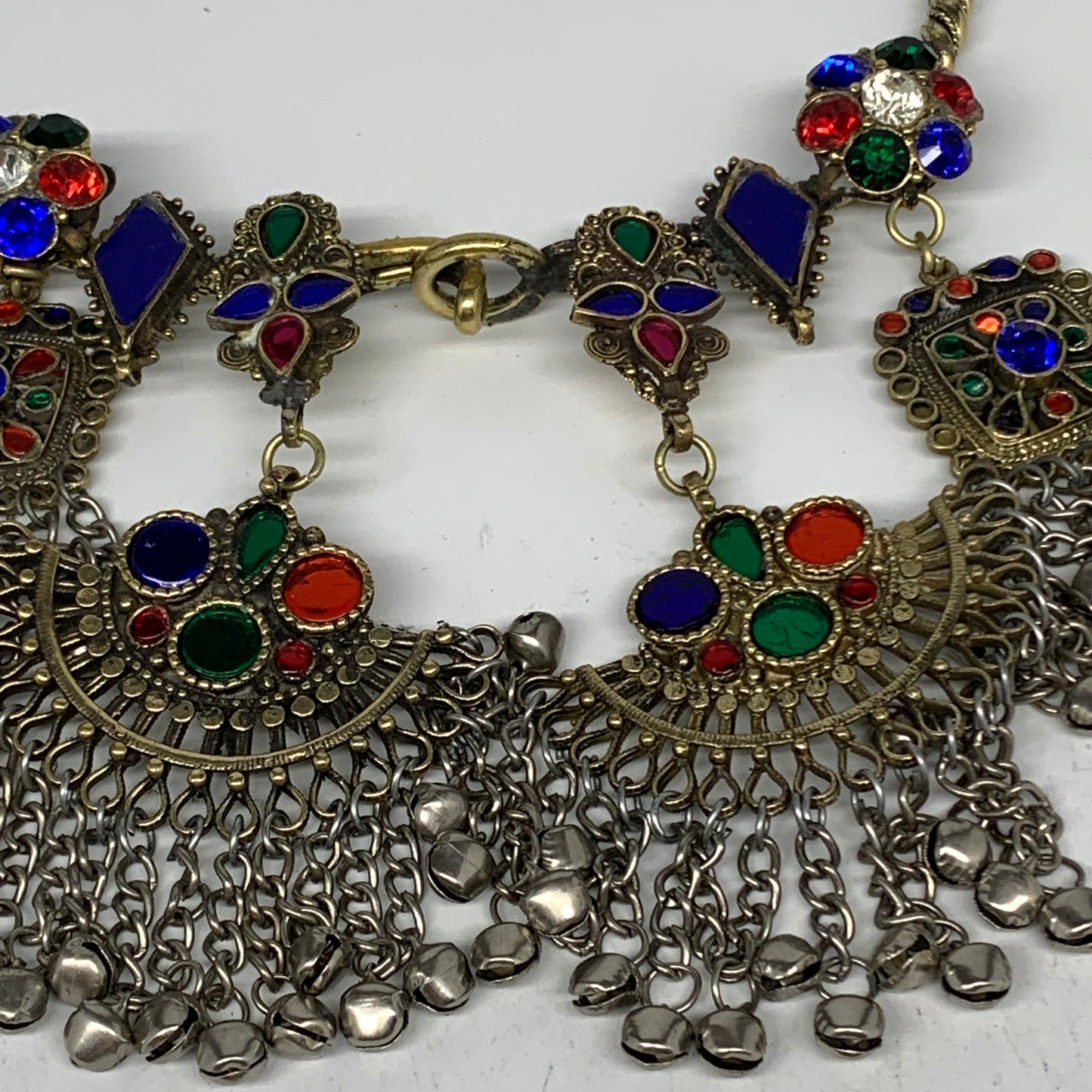 255g, 10.25"x5.5"Kuchi Turkmen Choker Necklace Multi-Color Tribal Gypsy Beho,B14