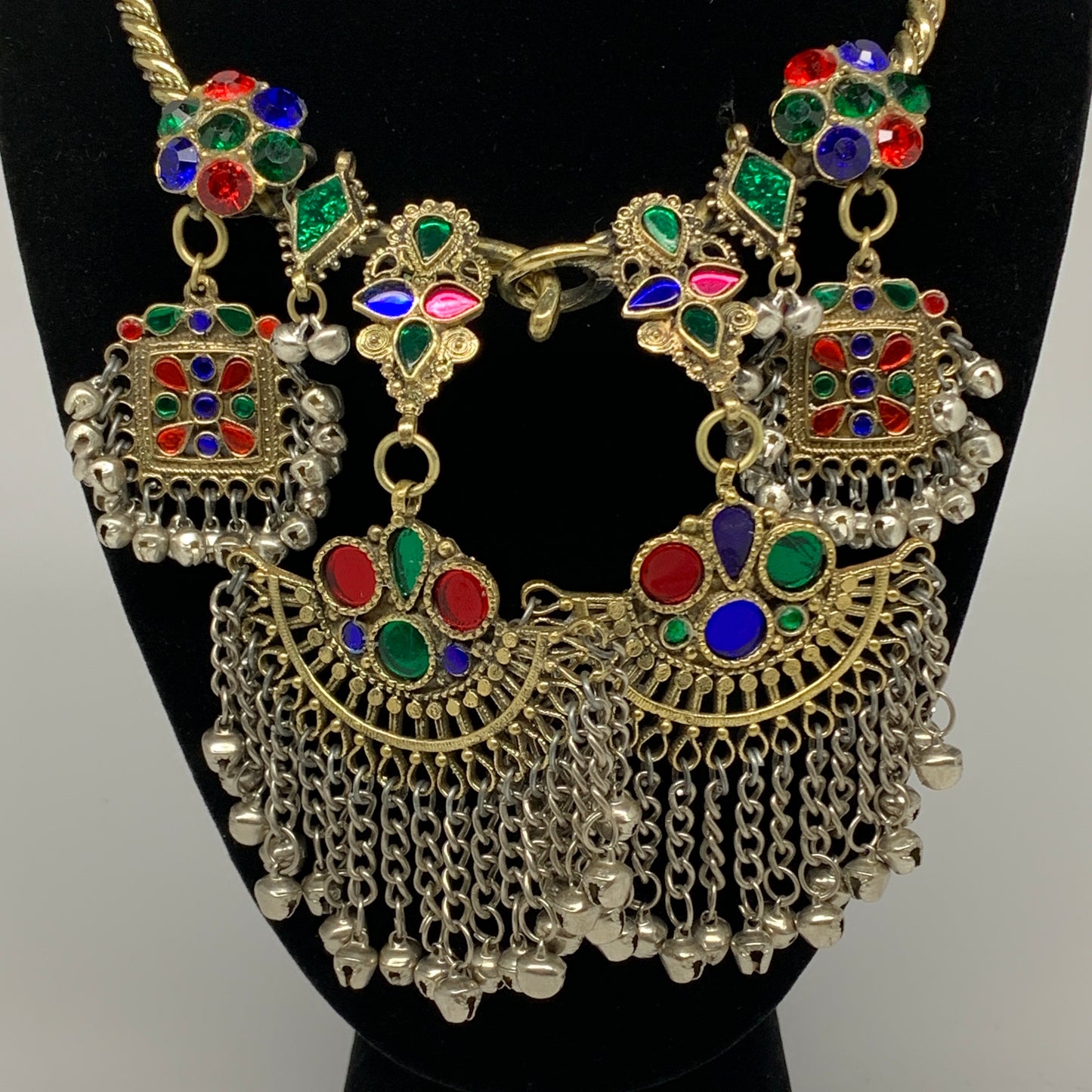 245g, 10.25"x5"Kuchi Turkmen Choker Necklace Multi-Color Tribal Gypsy Beho,B1415