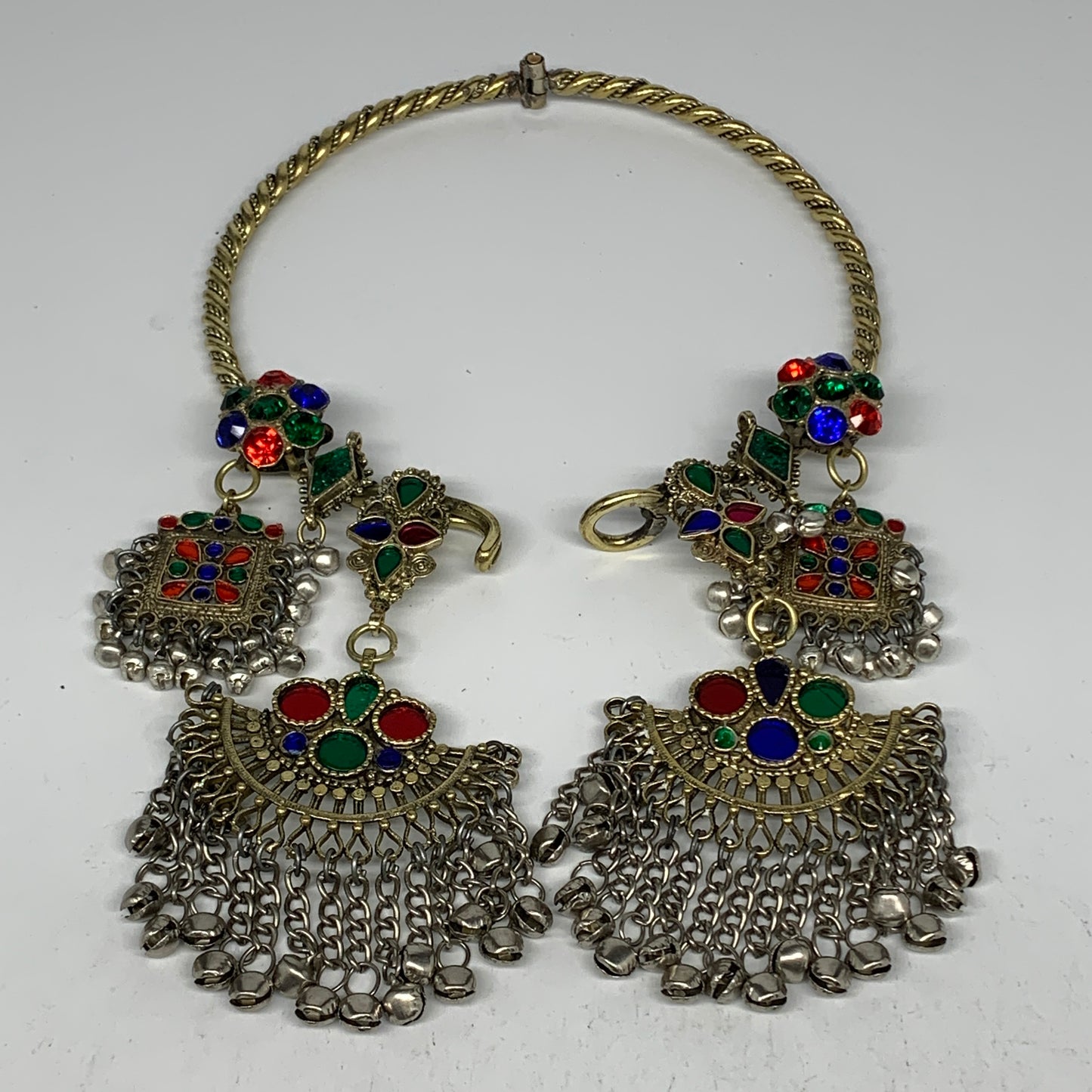 245g, 10.25"x5"Kuchi Turkmen Choker Necklace Multi-Color Tribal Gypsy Beho,B1415