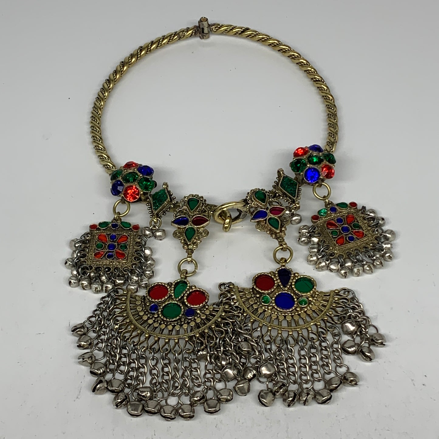 245g, 10.25"x5"Kuchi Turkmen Choker Necklace Multi-Color Tribal Gypsy Beho,B1415