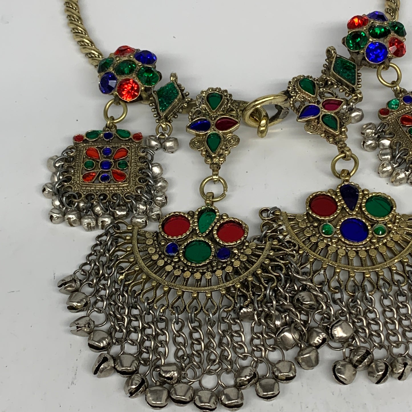 245g, 10.25"x5"Kuchi Turkmen Choker Necklace Multi-Color Tribal Gypsy Beho,B1415