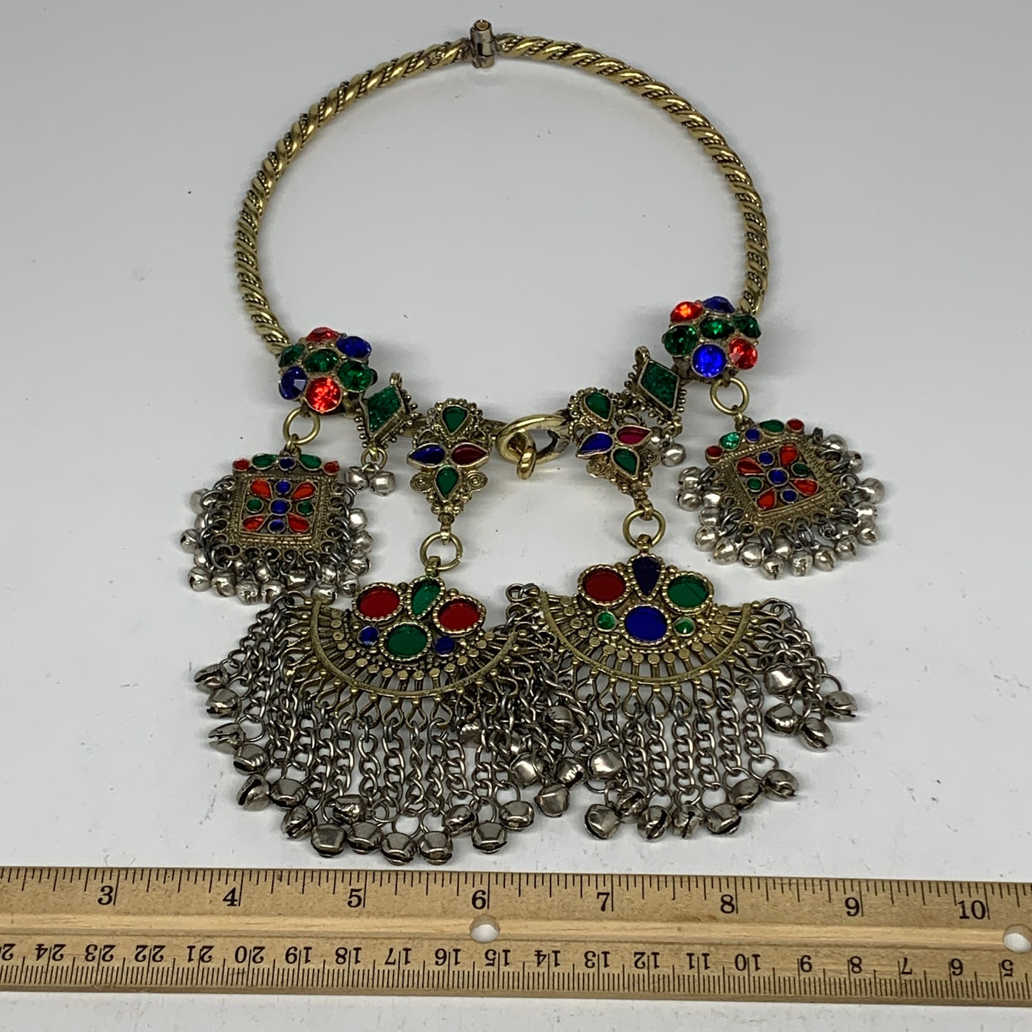 245g, 10.25"x5"Kuchi Turkmen Choker Necklace Multi-Color Tribal Gypsy Beho,B1415