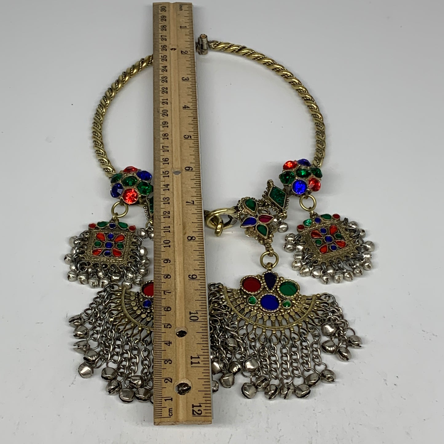 245g, 10.25"x5"Kuchi Turkmen Choker Necklace Multi-Color Tribal Gypsy Beho,B1415