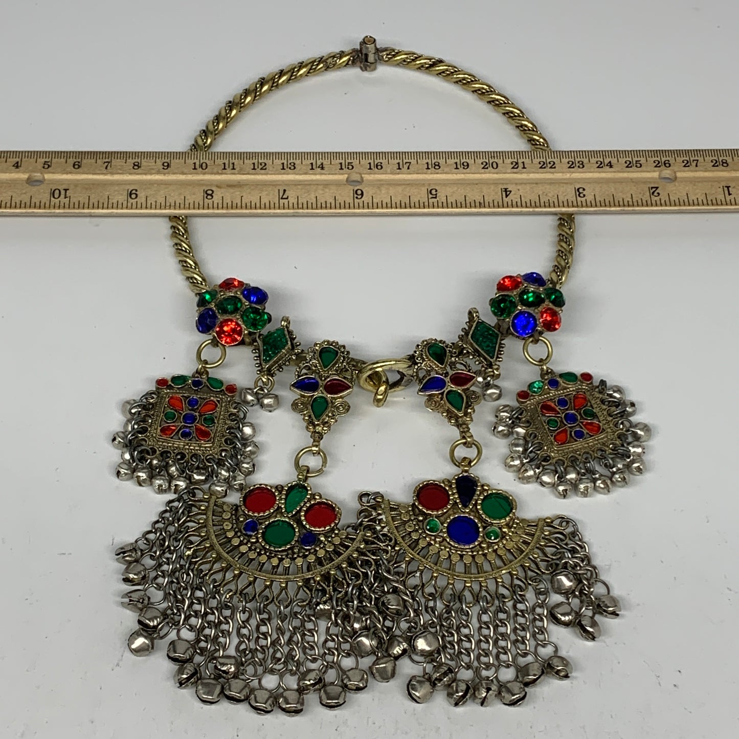 245g, 10.25"x5"Kuchi Turkmen Choker Necklace Multi-Color Tribal Gypsy Beho,B1415