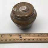 266g, 2.6"x2.7" Small Round Fossils Ammonite Brown Jewelry Box @Morocco,MF862 - watangem.com