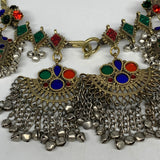 245g, 9.5"x5.5"Kuchi Turkmen Choker Necklace Multi-Color Tribal Gypsy Beho,B1415