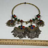 245g, 9.5"x5.5"Kuchi Turkmen Choker Necklace Multi-Color Tribal Gypsy Beho,B1415