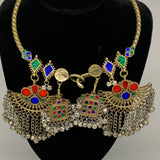 220g, 9"x5.25"Kuchi Turkmen Choker Necklace Multi-Color Tribal Gypsy Beho,B14157