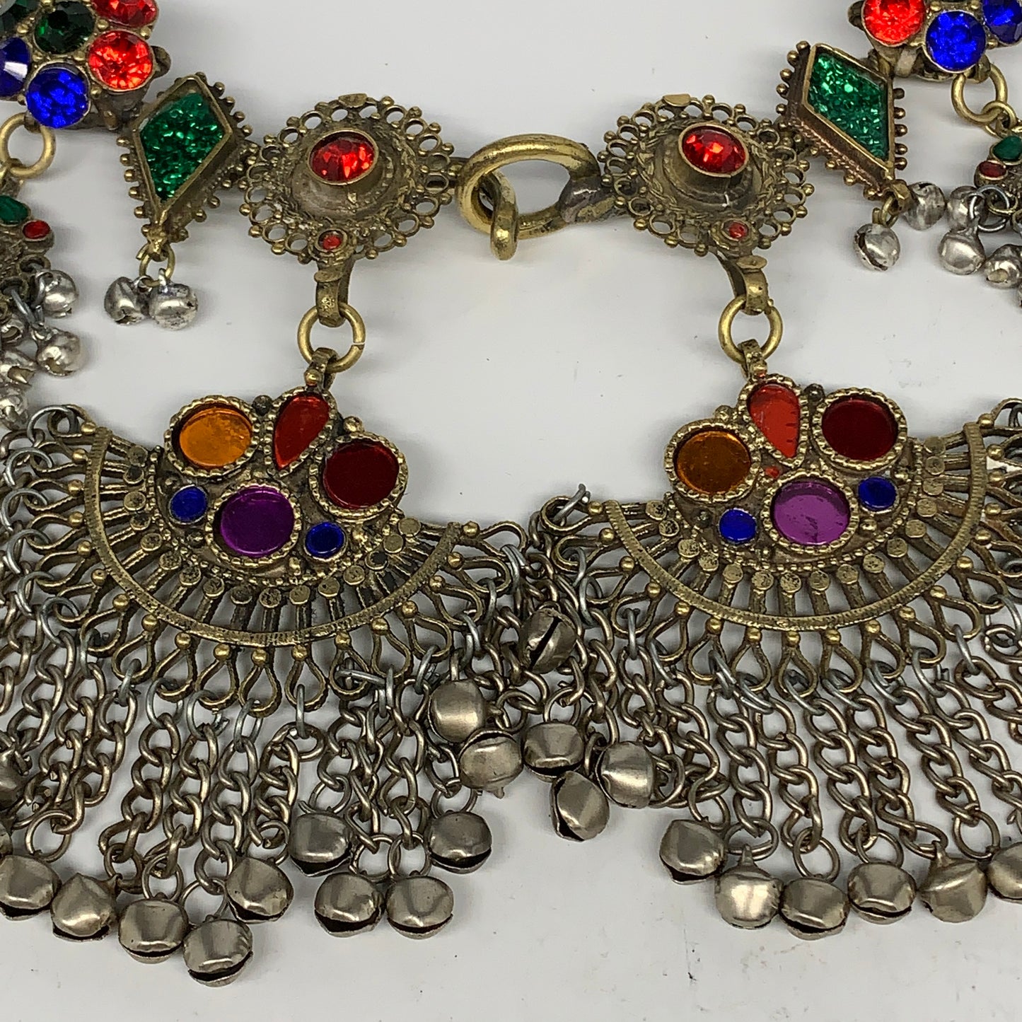 245g, 9.5"x5.25"Kuchi Turkmen Choker Necklace Multi-Color Tribal Gypsy Beho,B141