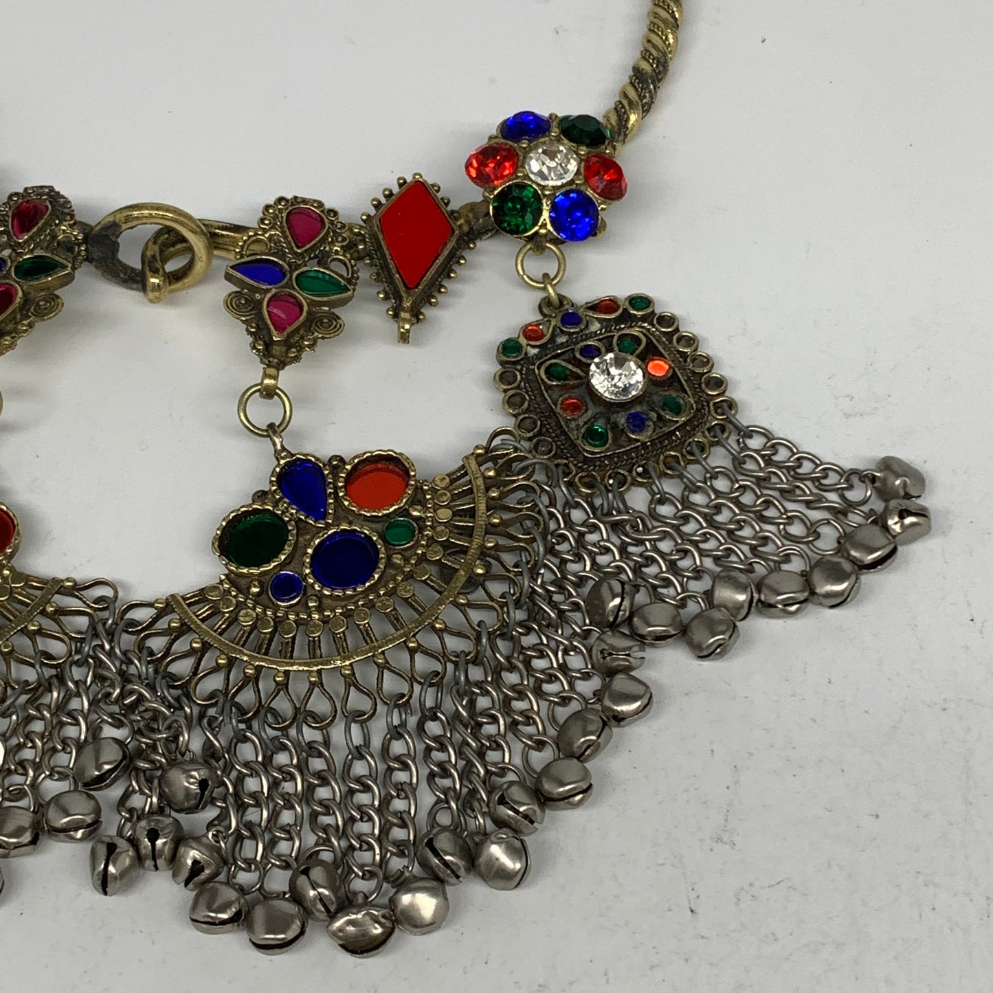 255g, 10.25"x5.5"Kuchi Turkmen Choker Necklace Multi-Color Tribal Gypsy Beho,B14