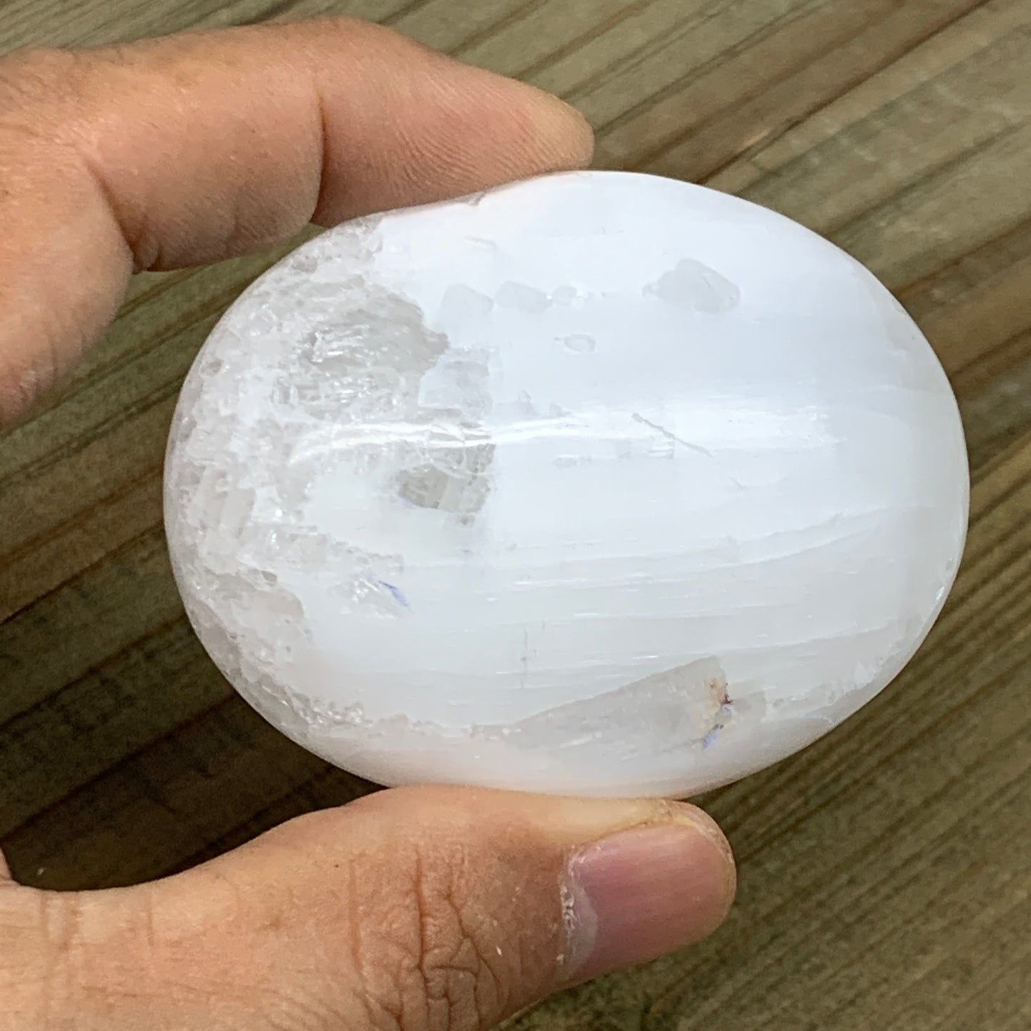 83g, 2.3"x1.9"x1", White Selenite Palmstone Crystal Reiki Morocco, B11801