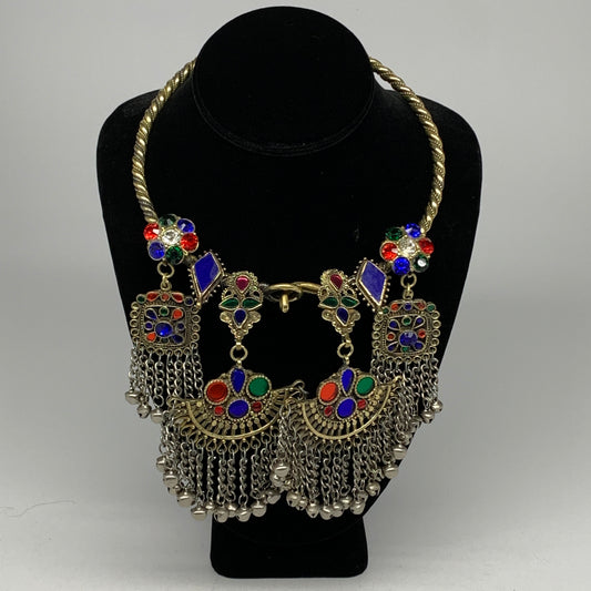 250g, 10"x5.25"Kuchi Turkmen Choker Necklace Multi-Color Tribal Gypsy Beho,B1416