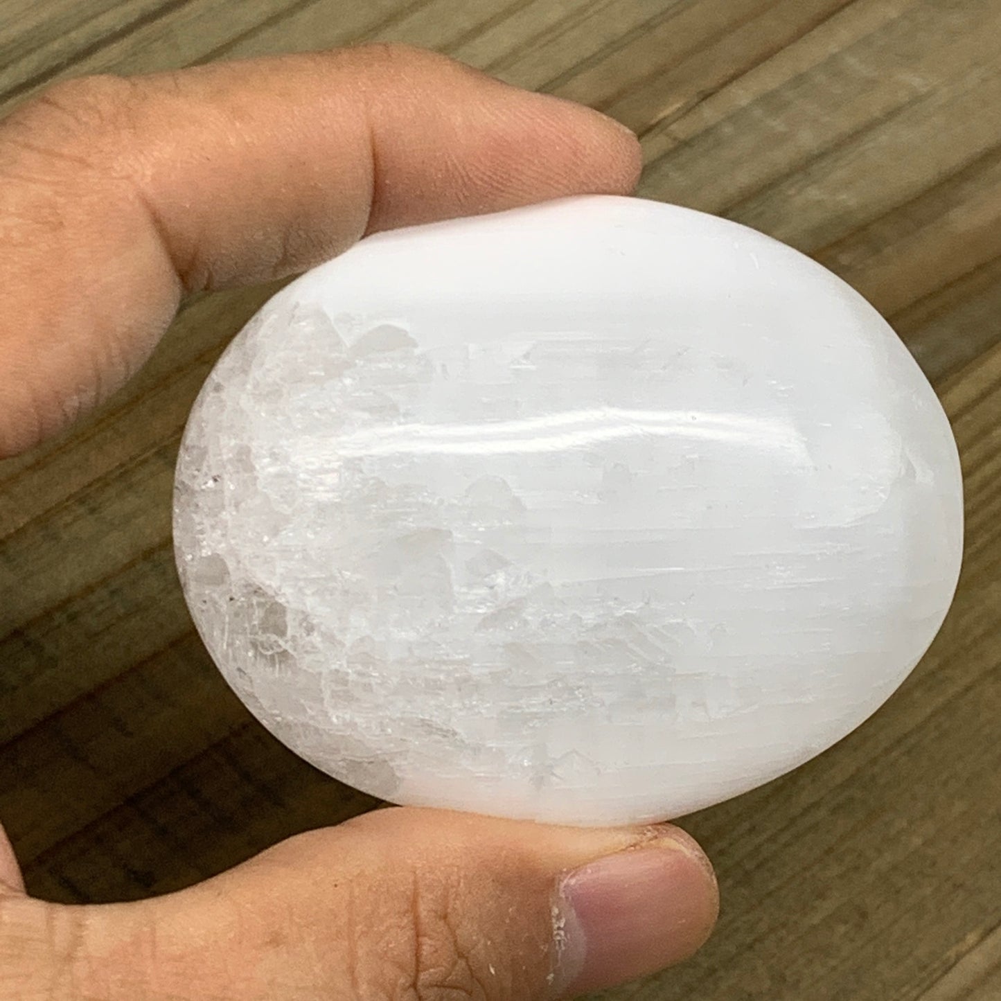83g, 2.3"x1.9"x1", White Selenite Palmstone Crystal Reiki Morocco, B11801